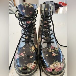 Simon Chang Black Floral Combat Boots